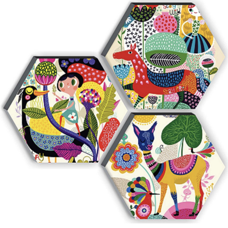 SAF Set of 3 Hexagon Kid's Room Decor Modern Art 6MM MDF UV Textured Home Decorative Gift Item 21 inch x 21 inch Abstract Painting SANFHX17