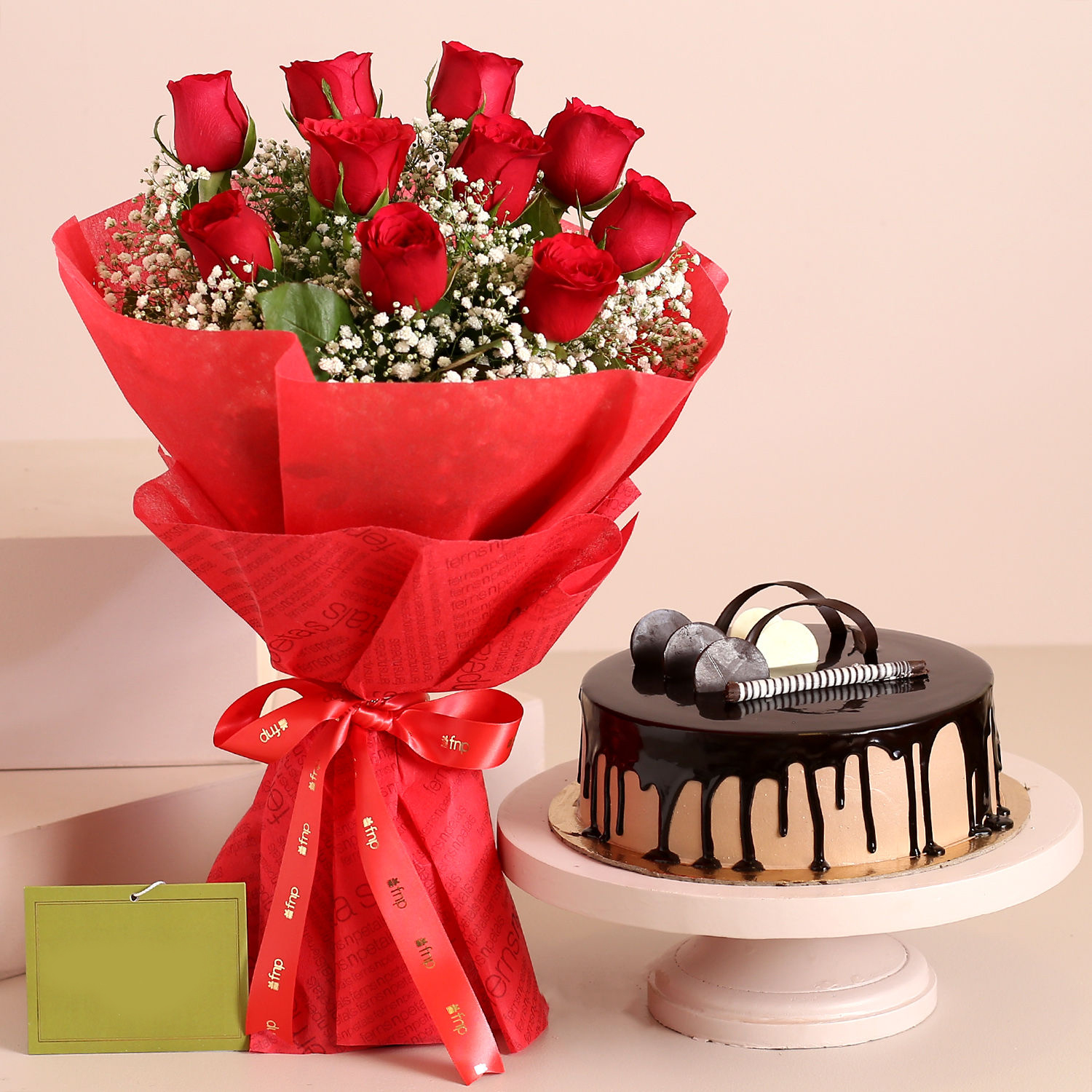Timeless Love Red Roses Bouquet & Chocolate Cake